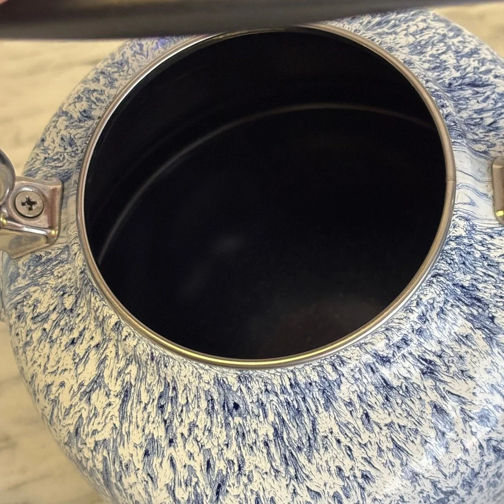 Chantal Vintage Series Whistling Enamel On Steel Splatter Blue Tea Kettle 1.7qt